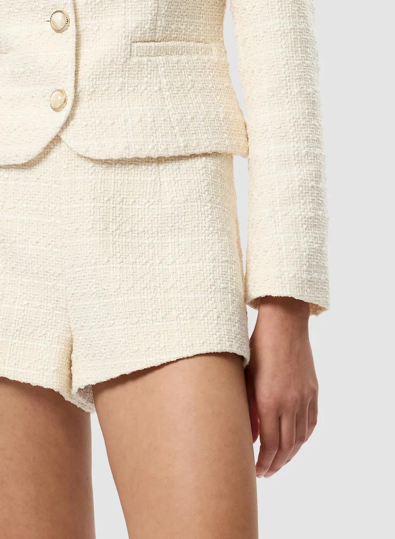 French Connection Ecru Structured Tweed Curved Shorts for Women | Best Price UAE